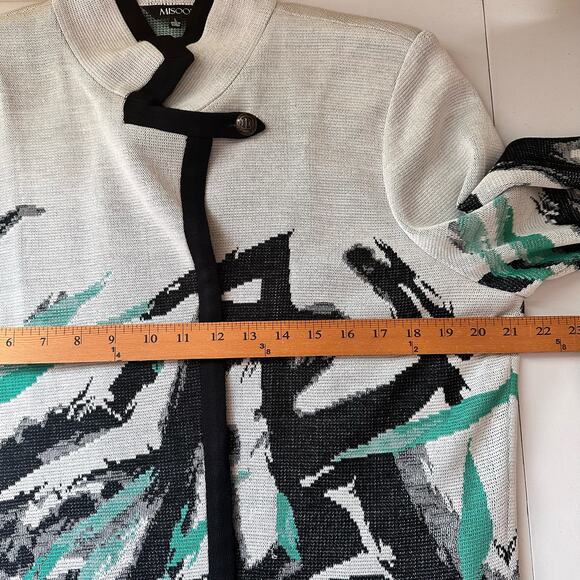 Misook Sweater Womens Large Green Cardigan Jacket Abstract Artsy Career Preppy - Picture 10 of 13
